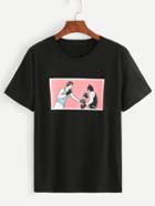 Romwe Black Boxing Print T-shirt