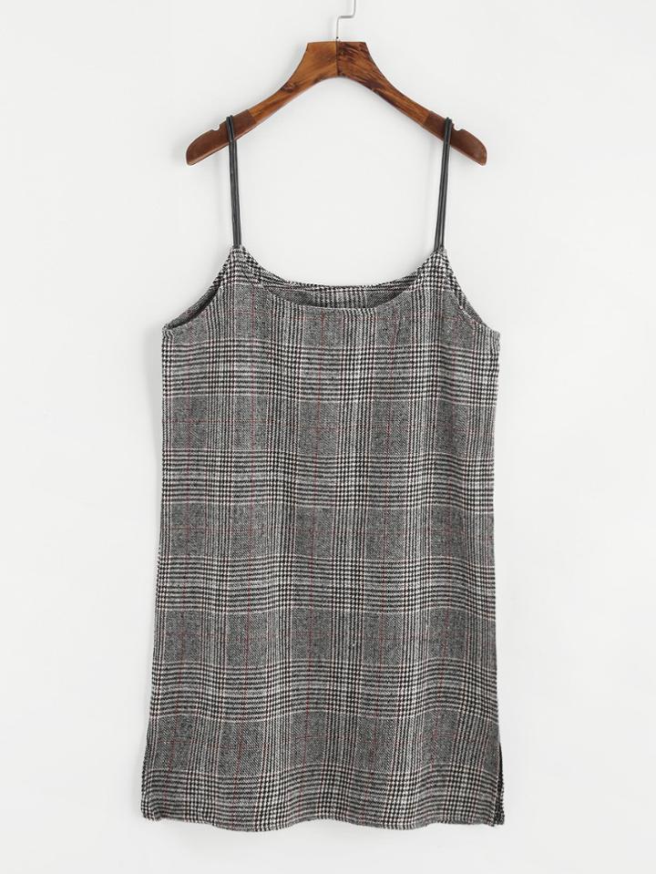 Romwe Plaid Split Side Cami Dress