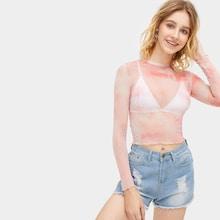 Romwe Tie Dye Sheer Tee