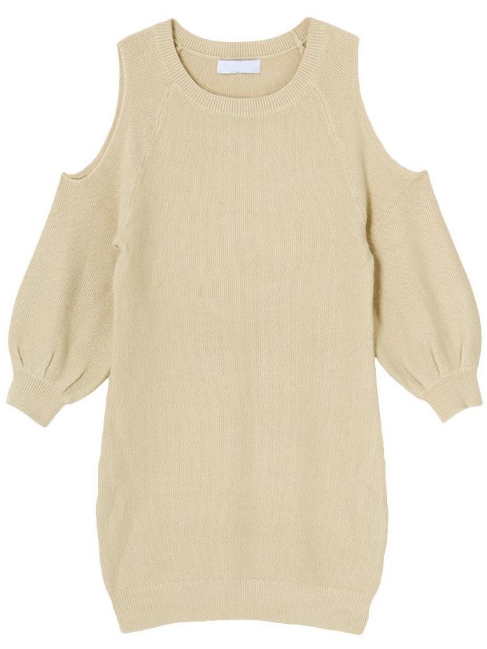 Romwe Round Neck Open Shoulder Beige Sweater Dress
