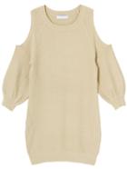 Romwe Round Neck Open Shoulder Beige Sweater Dress