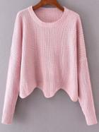 Romwe Pink Drop Shoulder Asymmetrical Sweater