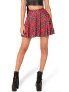 Romwe Red High Waist Plaid Flare Mini Skirt