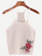 Romwe Apricot Rose Patch Racerback Cami Top