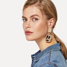 Romwe Leopard Pattern Square Drop Earrings