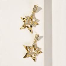 Romwe Rhinestone Engraved Double Star Drop Earrings 1pair