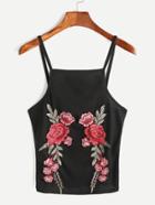 Romwe Rose Embroidered Pleated Cami Top