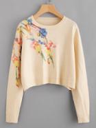 Romwe Flower Print Crop Jumper