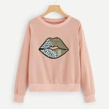 Romwe Raglan Sleeve Lip Pattern Sweatshirt
