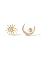 Romwe Sun God & Moon Design Mismatch Earrings