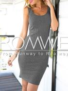 Romwe Grey Sleeveless Split Back Ribbed Sheath Dress
