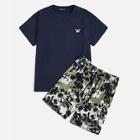 Romwe Guys Dog Embroidered Dot Patch Tee & Tropical Shorts Pj Set