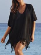 Romwe V Neck Fringe Beach Dress
