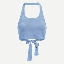 Romwe Plus Halter Knot Ribbed Top