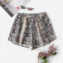 Romwe Snake Print Elastic Waist Shorts