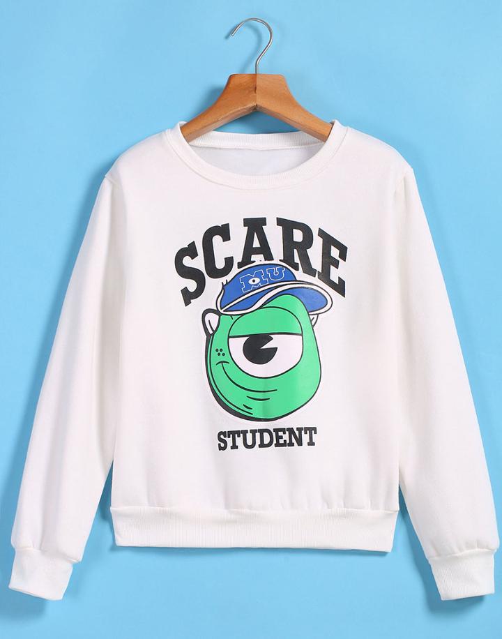 Romwe Scare Eye Print Crop White Sweatshirt