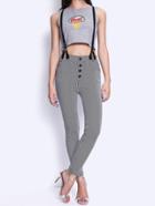 Romwe Strap Single-breasted Striped Slim Jumpsuit