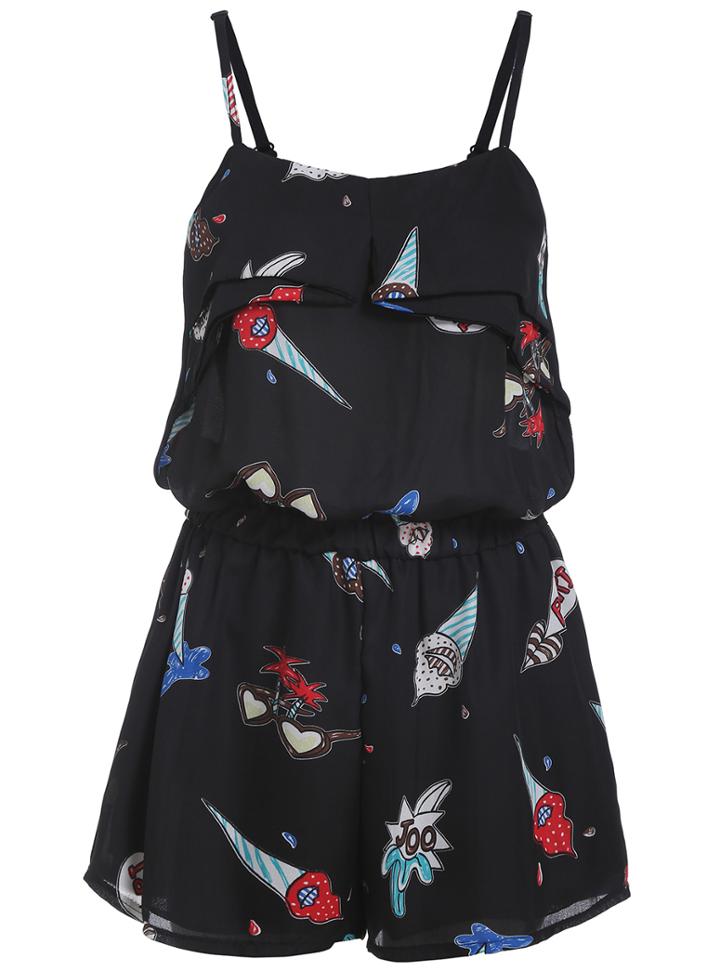 Romwe Spaghetti Strap Ice Cream Print Romper