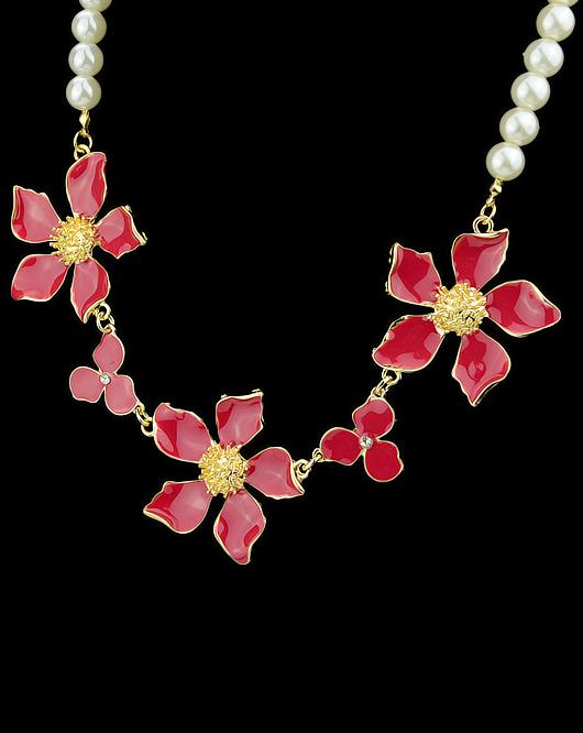 Romwe Red Glaze Flower Bead Necklace
