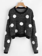 Romwe Polka Dot Fluffy Jumper