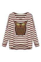 Romwe Cute Owl Print Striped Blouse