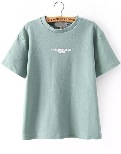 Romwe Green Short Sleeve Letters Print T-shirt