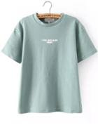 Romwe Green Short Sleeve Letters Print T-shirt