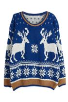 Romwe Double Deers And Snow Knitted Loose Jumper