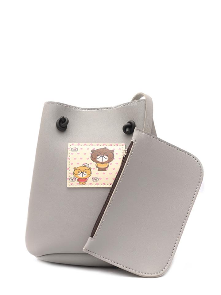 Romwe Cartoon Patch Detail Pu Combination Bag 2pcs
