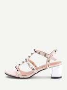 Romwe Apricot Studded Block Heeled Gladiator Sandals