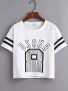 Romwe White Varsity Striped Letter Print Crop T-shirt