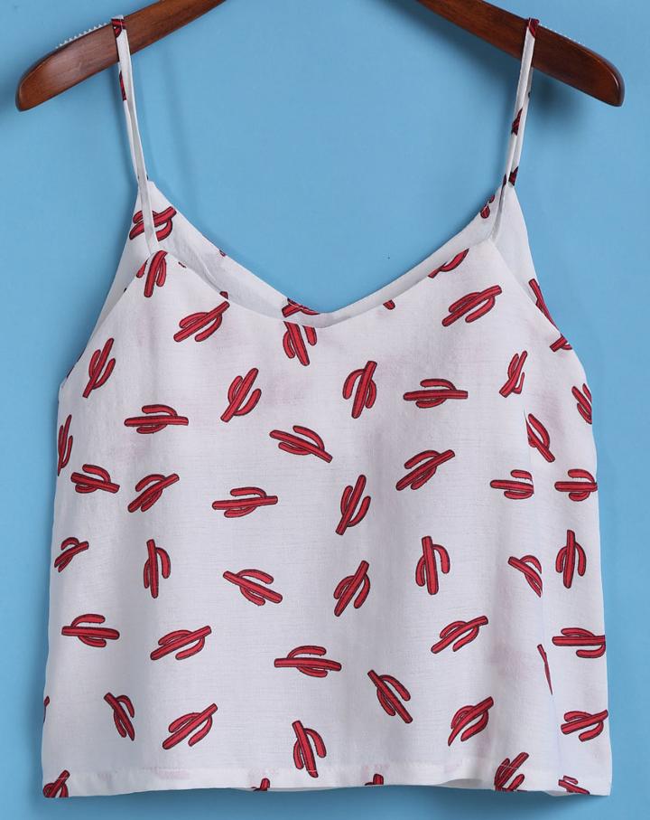 Romwe Spaghetti Strap Cactus Print Cami Top
