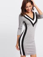 Romwe V-neckline Stripe Trim Sheath Dress