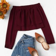 Romwe Tiered Flounce Bardot Blouse