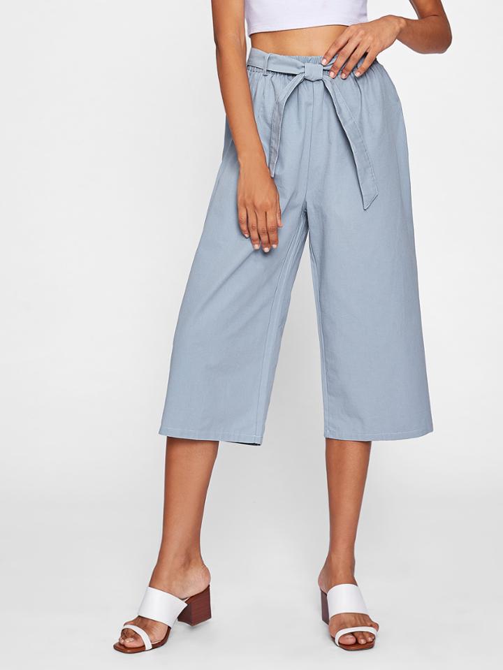 Romwe Self Tie Waist Wide Leg Crop Pants