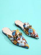 Romwe Bee Detail Calico Print Pointed Toe Flats