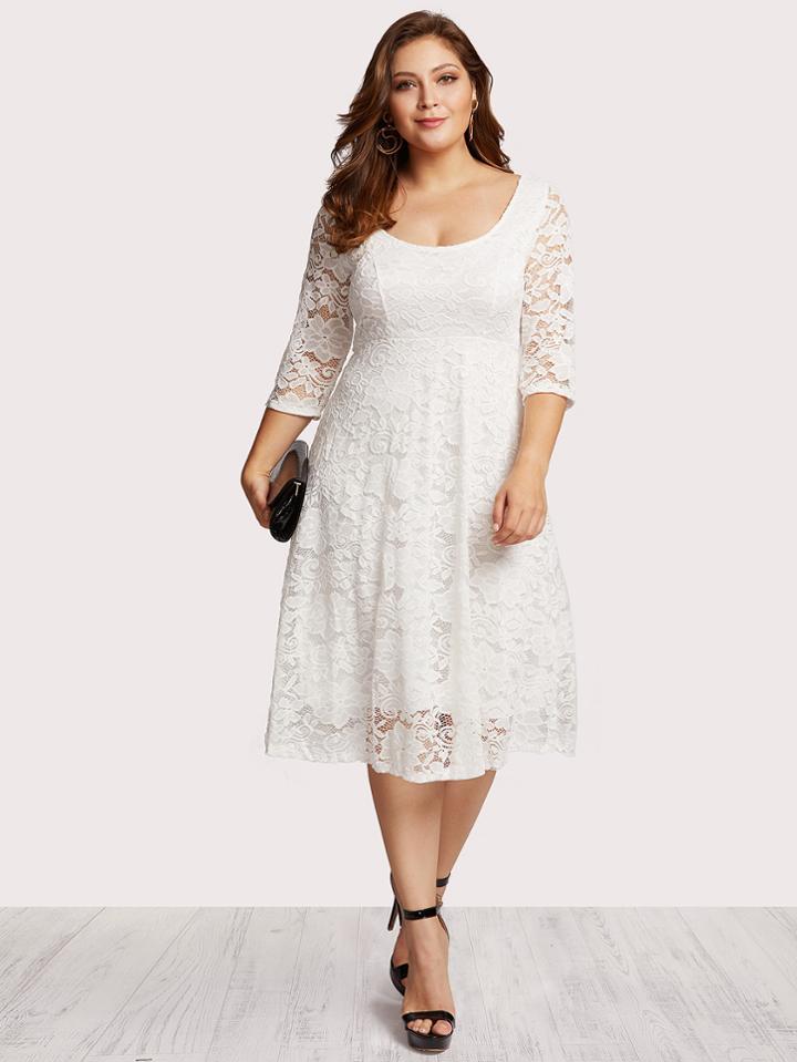 Romwe Floral Lace Zip Up Back Dress