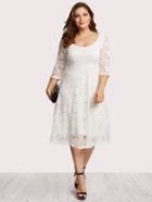 Romwe Floral Lace Zip Up Back Dress
