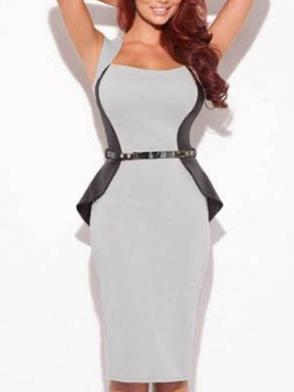 Romwe Ruffle Zipper Slit Pencil Silver Dress