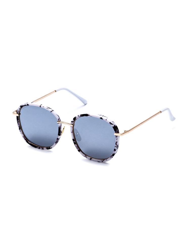 Romwe Marble Frame Large Lens Gold Arm Sunglasses