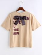 Romwe Letter Print T-shirt With Bow