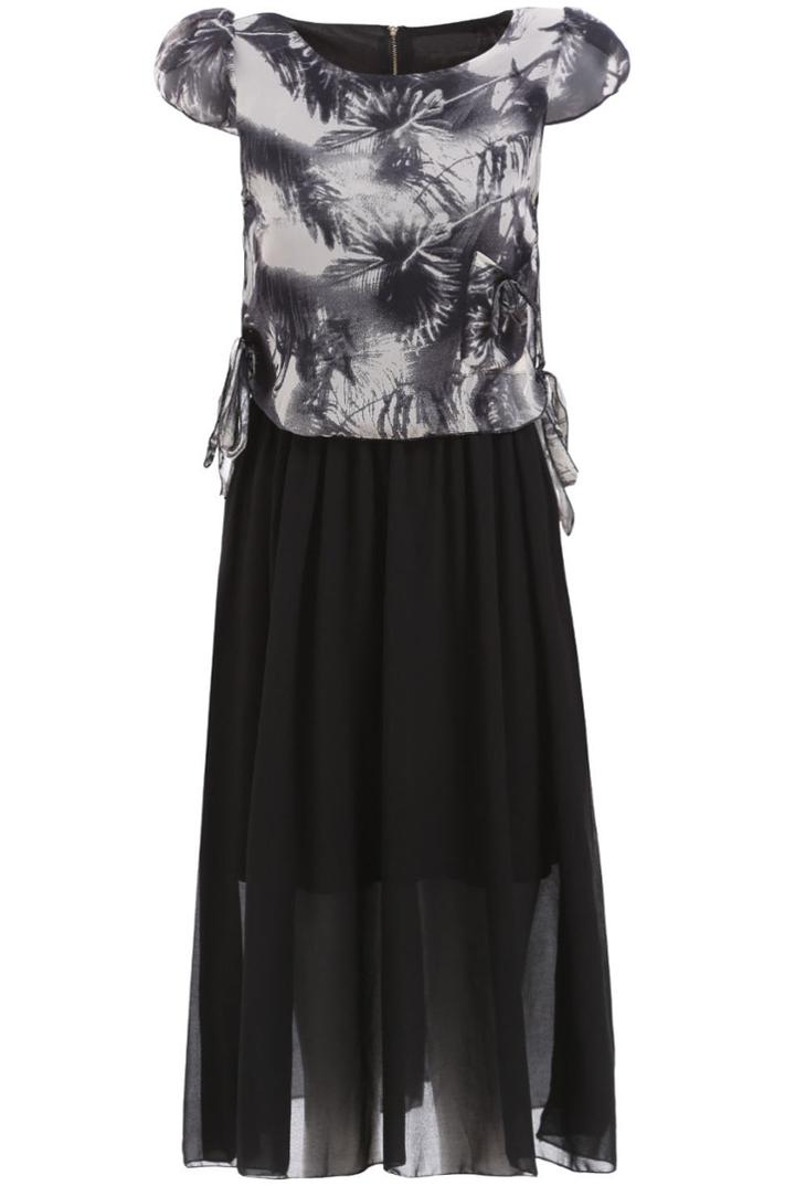 Romwe Short Sleeve Ink Print Chiffon Dress