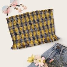 Romwe Lettuce Frill Tartan Plaid Tube Top