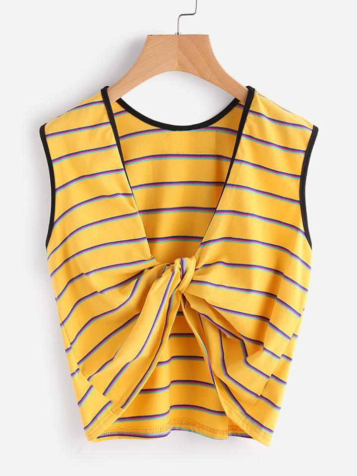Romwe Striped Twist Front Ringer Tank Top