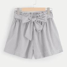 Romwe Plus Self Tie Waist Striped Shorts