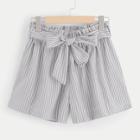 Romwe Plus Self Tie Waist Striped Shorts