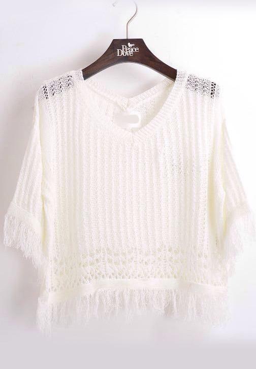Romwe With Tassel Hollow Top
