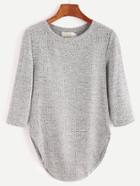Romwe Heather Grey Curved Hem Knit T-shirt