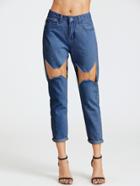 Romwe Cutout O-ring Detail Jeans