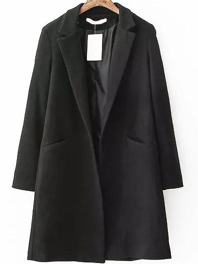 Romwe Lapel Long Sleeve Pockets Coat